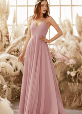Venus | Blush Chiffon A Line Long Birdesmaid Dress with Spaghetti Straps - Price #price_variant_lowest# - Blush - PromDressClub